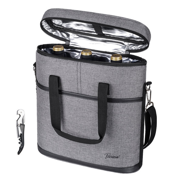 Tirrinia 3 Bottle Insulated Wine Tote Bag with Corkscrew - Home and Garden product photo