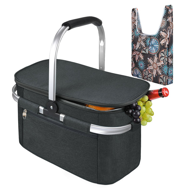34L Picnic Cooler Basket with Foldable Grocery Bag