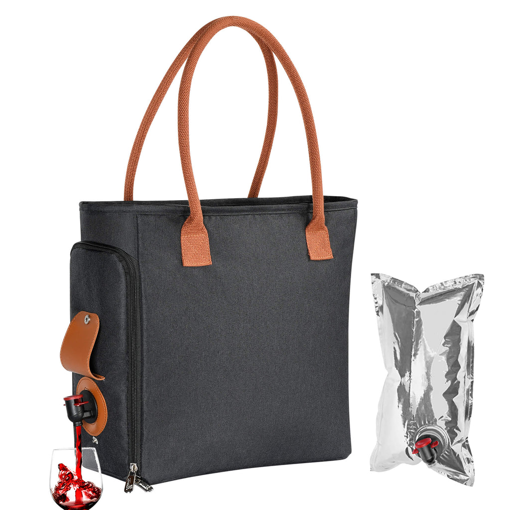 Tirrinia Insulated Wine Purse Tote Bag with Hidden Spout, Leakproof Purse Carrier Holds 2 Bottles (1.5L), Beach Cooler for Tr