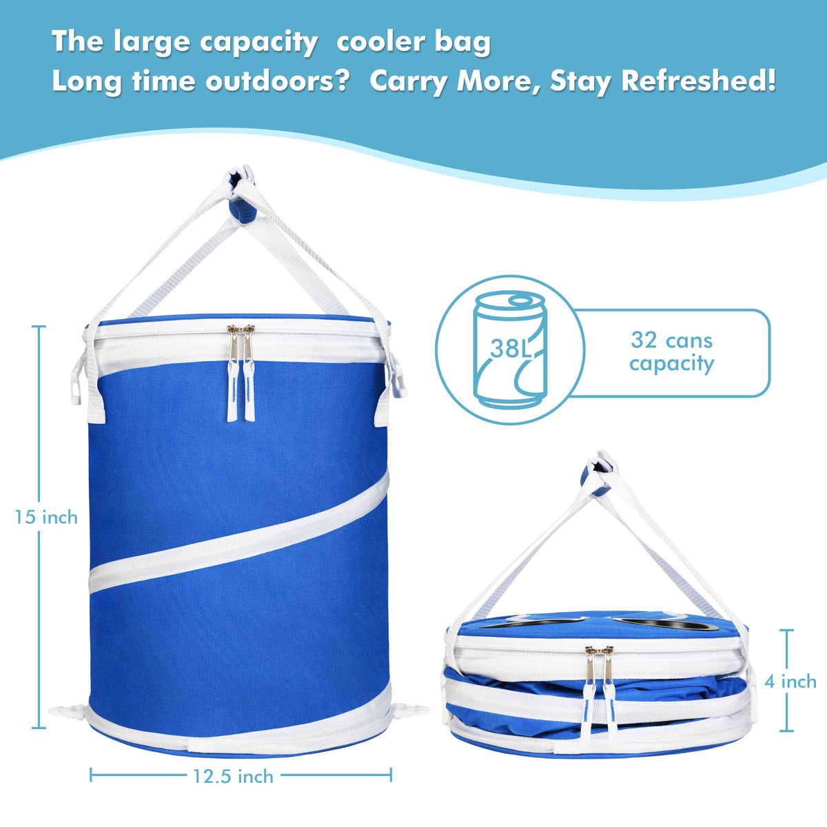 Tirrinia Collapsible Pop-Up Cylinder Cooler Bag back view