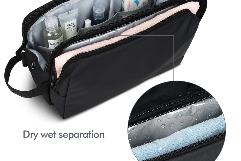 Tirrinia Travel Toiletry Bag – Waterproof Organizer with Dry & Wet Separation front view