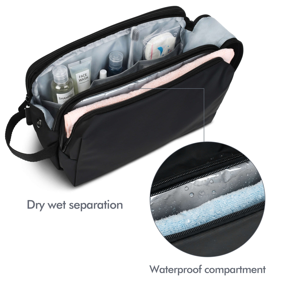 Tirrinia Travel Toiletry Bag – Waterproof Organizer with Dry & Wet Separation front view