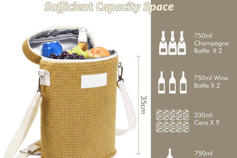 2-Bottle Insulated Wine Cooler Bag — Zipper-Top Tote with Detachable Shoulder Strap
