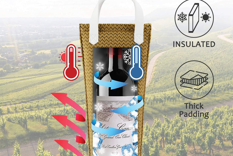 Insulated Single Wine Bottle Carrier — Auto-Seal Opening with PE Support Plate
