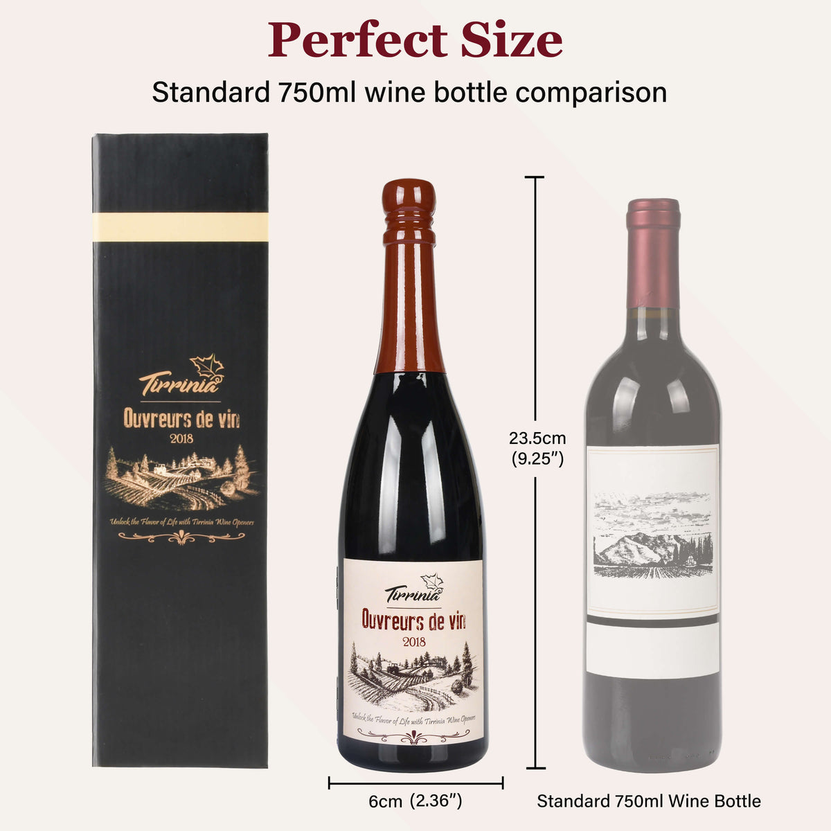 Tirrinia Wine Bottle Shaped Wine Opener Set — 3 or 5 Piece Premium Wine Tool Kit with Corkscrew, Pourer, Stopper & Drip Ring, Gift Box Included