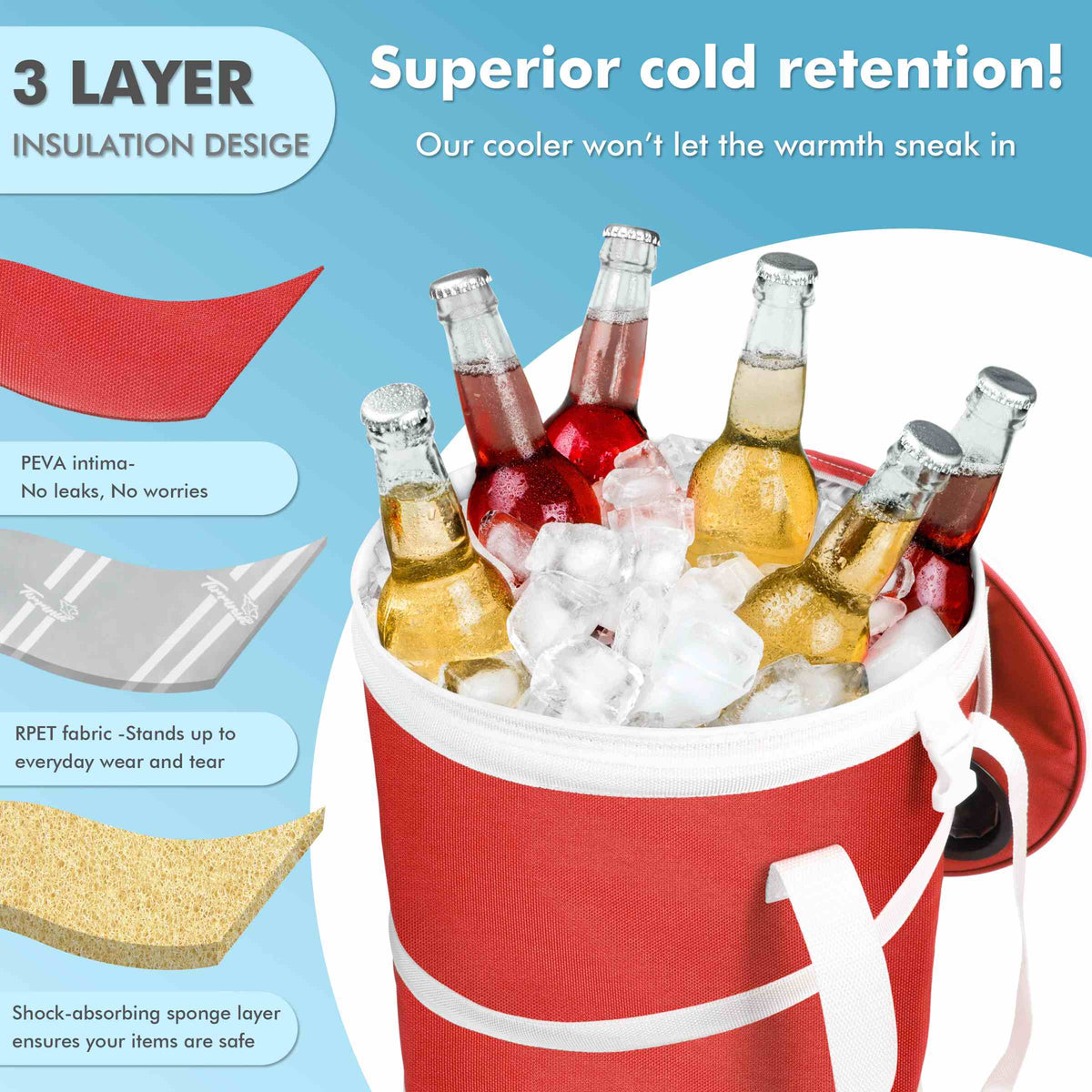 Tirrinia Collapsible Pop-Up Cylinder Cooler Bag