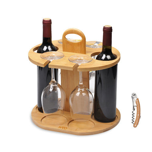 Tirrinia Bamboo Wine Bottle Holder with Corkscrew