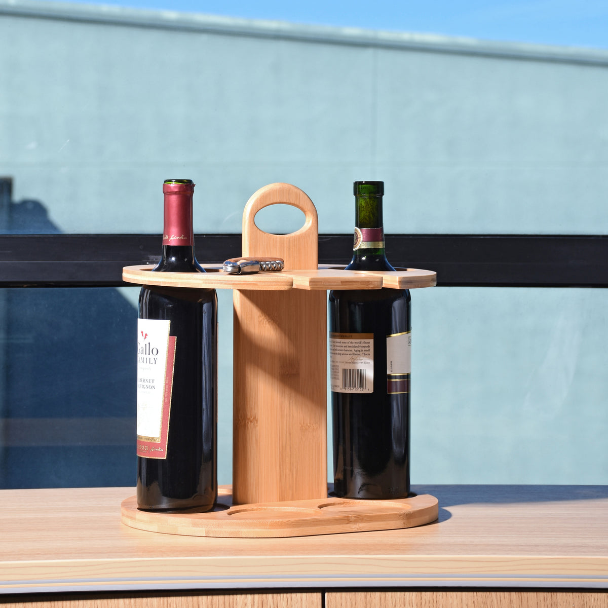 Tirrinia Bamboo Wine Bottle Holder with Corkscrew