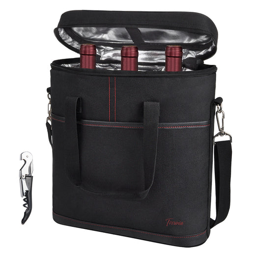 Tirrinia 3 Bottle Insulated Wine Tote Bag with Corkscrew