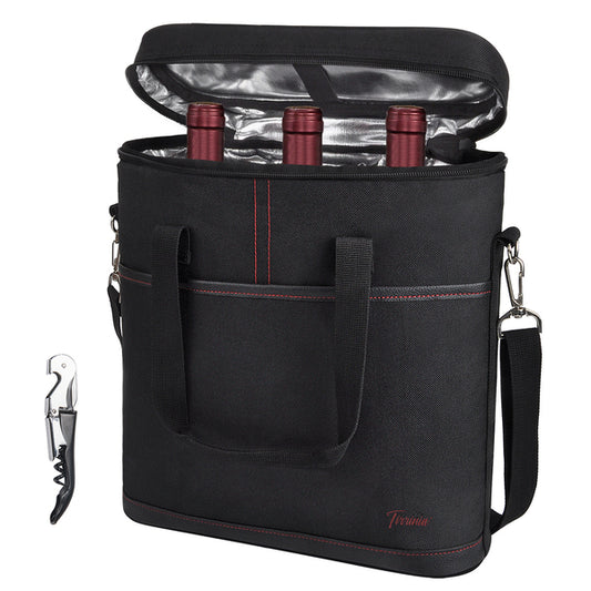 Tirrinia 3 Bottle Insulated Wine Tote Bag with Corkscrew