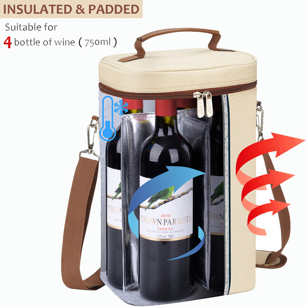Tirrinia 4 Bottle Wine Cooler Tote Bag for Wine Travel