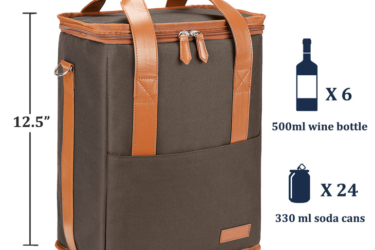 Tirrinia 6 Bottle Wine Purse Cooler for Wine Travel size chart