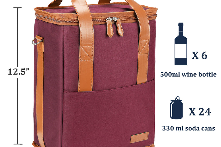 Tirrinia 6 Bottle Wine Purse Cooler for Wine Travel size chart