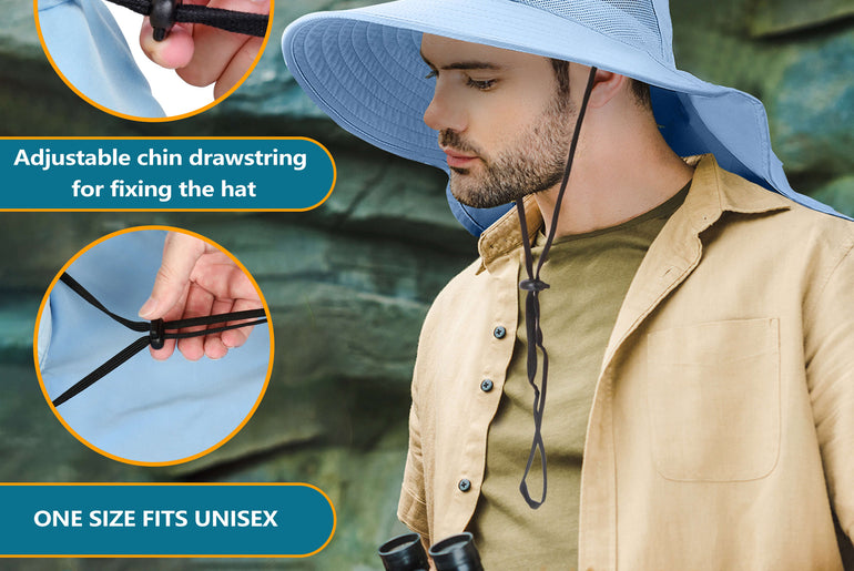 Solaris Unisex Outdoor Sun Protection Fishing Cap with Neck Flap Wide Brim Mesh Hat for Travel Camping Hiking Hunting close-u