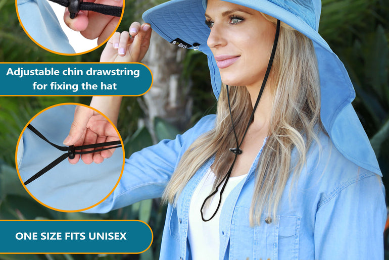 Solaris Unisex Outdoor Sun Protection Fishing Cap with Neck Flap Wide Brim Mesh Hat for Travel Camping Hiking Hunting close-u