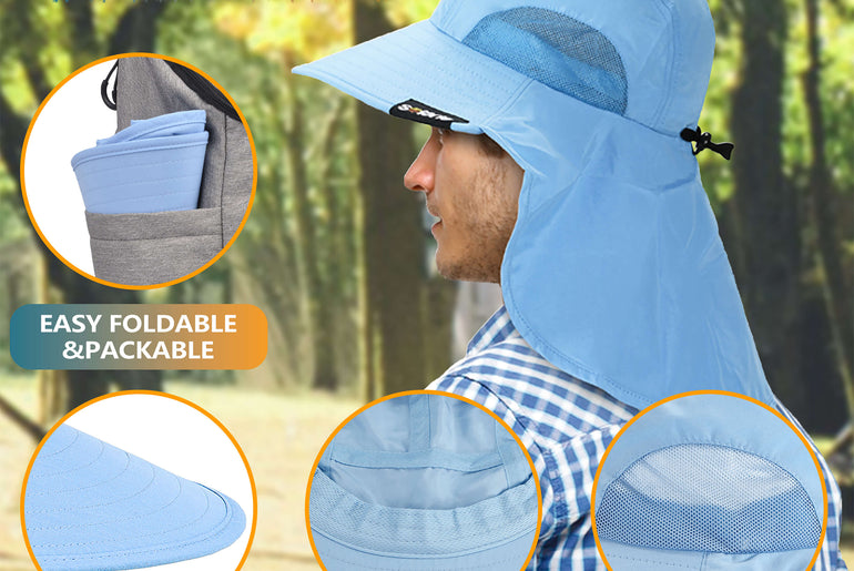 Solaris Unisex Outdoor Sun Protection Fishing Cap with Neck Flap Wide Brim Mesh Hat for Travel Camping Hiking Hunting close-u