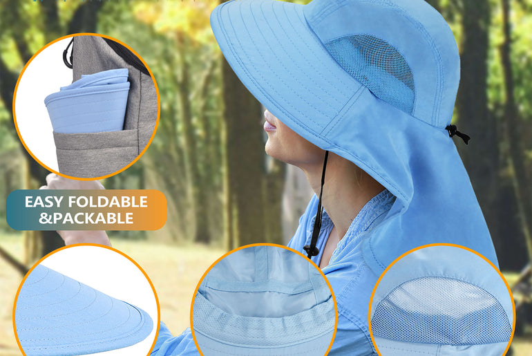 Solaris Unisex Outdoor Sun Protection Fishing Cap with Neck Flap Wide Brim Mesh Hat for Travel Camping Hiking Hunting close-u