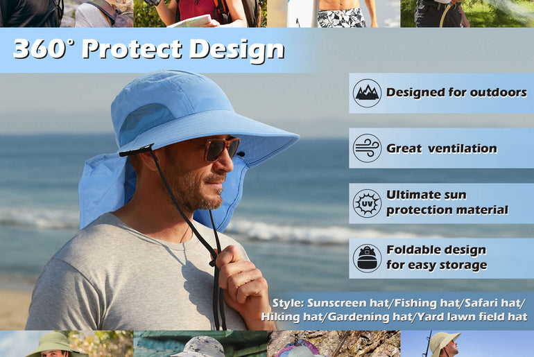Solaris Unisex Outdoor Sun Protection Fishing Cap with Neck Flap Wide Brim Mesh Hat for Travel Camping Hiking Hunting newarri