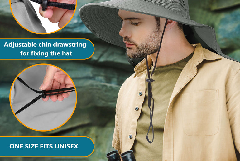 Solaris Unisex Outdoor Sun Protection Fishing Cap with Neck Flap Wide Brim Mesh Hat for Travel Camping Hiking Hunting close-u
