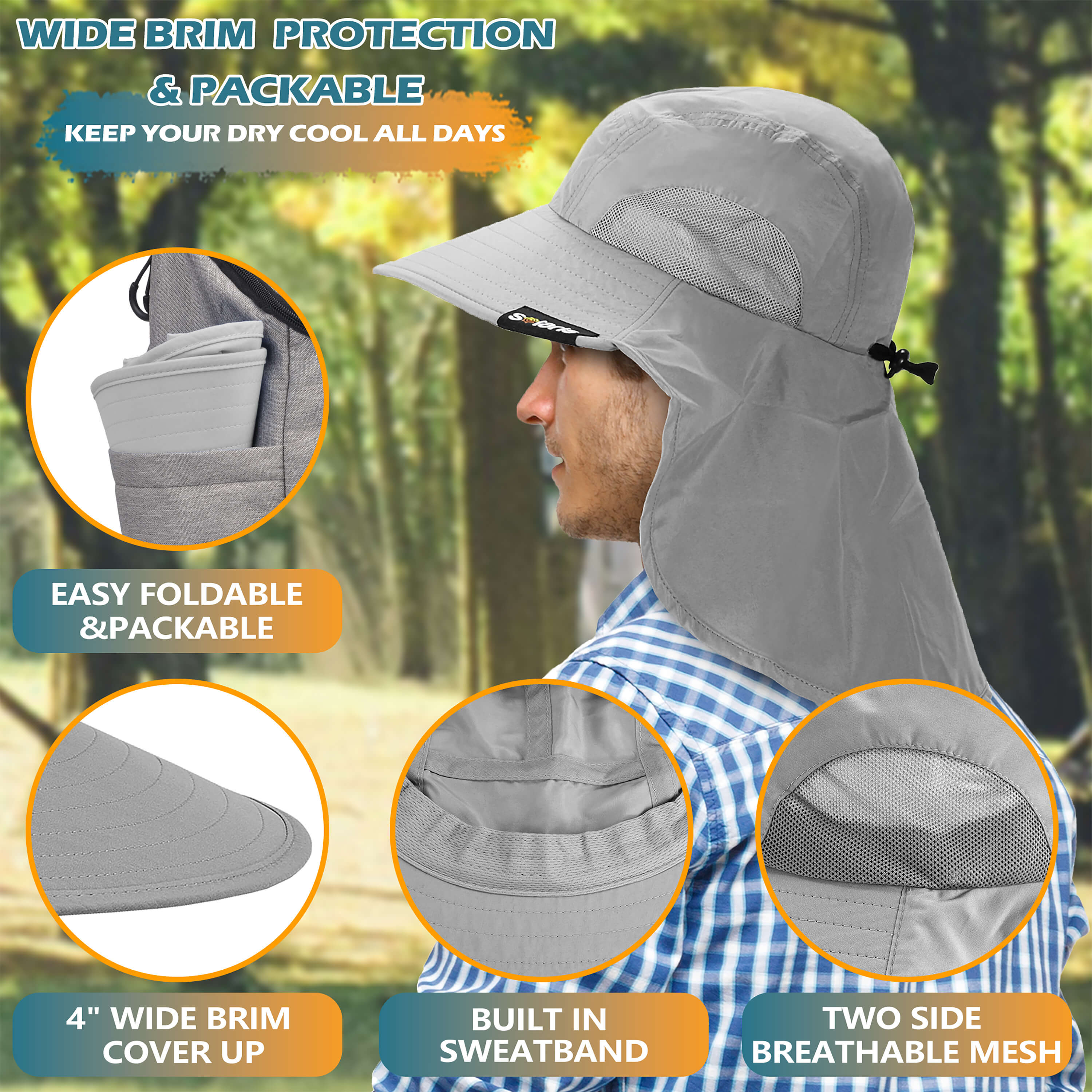 Solaris Unisex Outdoor Sun Protection Fishing Cap with Neck Flap