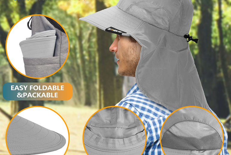 Solaris Unisex Outdoor Sun Protection Fishing Cap with Neck Flap Wide Brim Mesh Hat for Travel Camping Hiking Hunting close-u