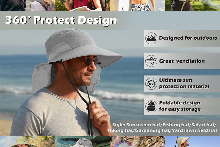 Solaris Unisex Outdoor Sun Protection Fishing Cap with Neck Flap Wide Brim Mesh Hat for Travel Camping Hiking Hunting newarri