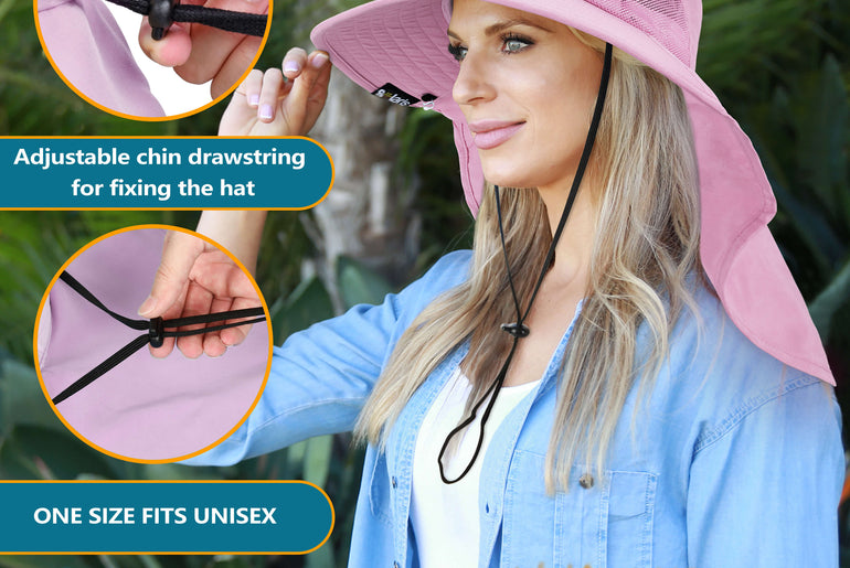 Solaris Unisex Outdoor Sun Protection Fishing Cap with Neck Flap Wide Brim Mesh Hat for Travel Camping Hiking Hunting close-u