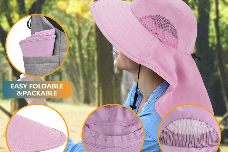 Solaris Unisex Outdoor Sun Protection Fishing Cap with Neck Flap Wide Brim Mesh Hat for Travel Camping Hiking Hunting close-u