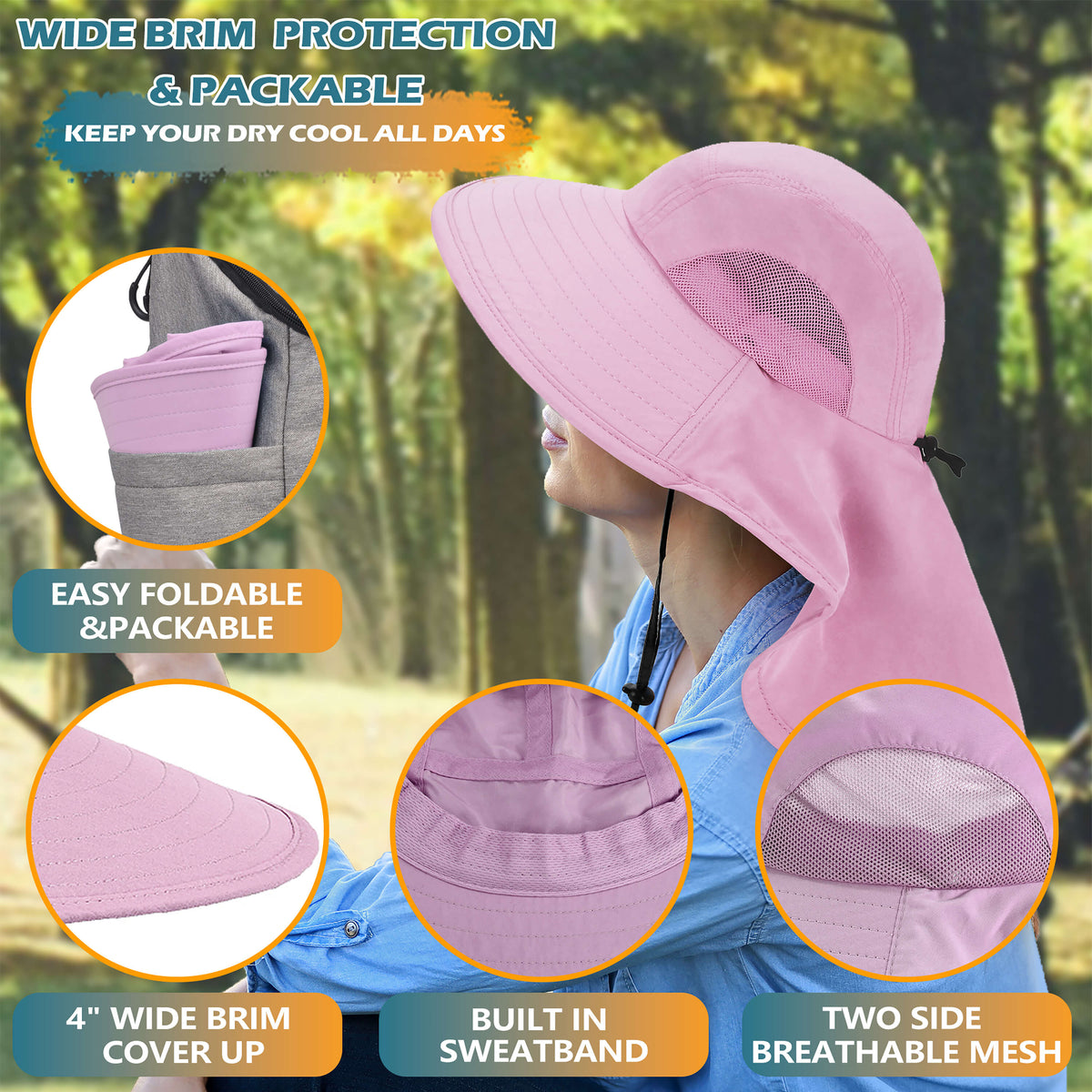 Solaris Unisex Outdoor Sun Protection Fishing Cap with Neck Flap Wide Brim Mesh Hat for Travel Camping Hiking Hunting close-u