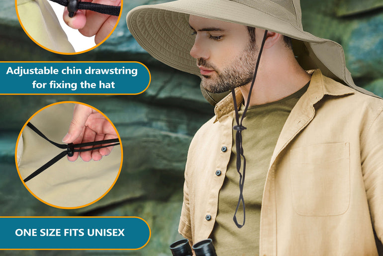Solaris Unisex Outdoor Sun Protection Fishing Cap with Neck Flap Wide Brim Mesh Hat for Travel Camping Hiking Hunting close-u