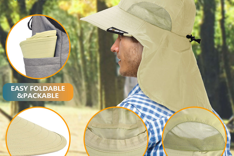 Solaris Unisex Outdoor Sun Protection Fishing Cap with Neck Flap Wide Brim Mesh Hat for Travel Camping Hiking Hunting close-u