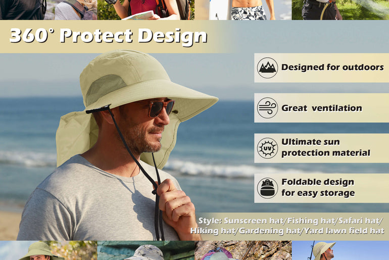 Solaris Unisex Outdoor Sun Protection Fishing Cap with Neck Flap Wide Brim Mesh Hat for Travel Camping Hiking Hunting newarri