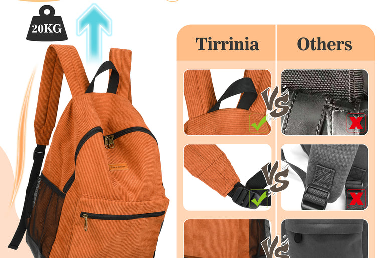 Tirrinia Classic Vintage Orange Corduroy Backpack back view