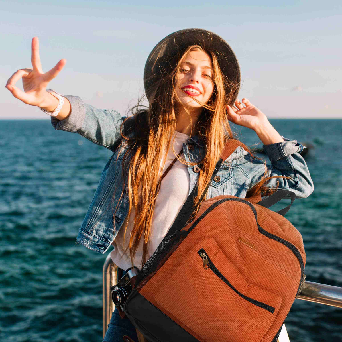 Tirrinia Classic Vintage Orange Corduroy Backpack product image 8