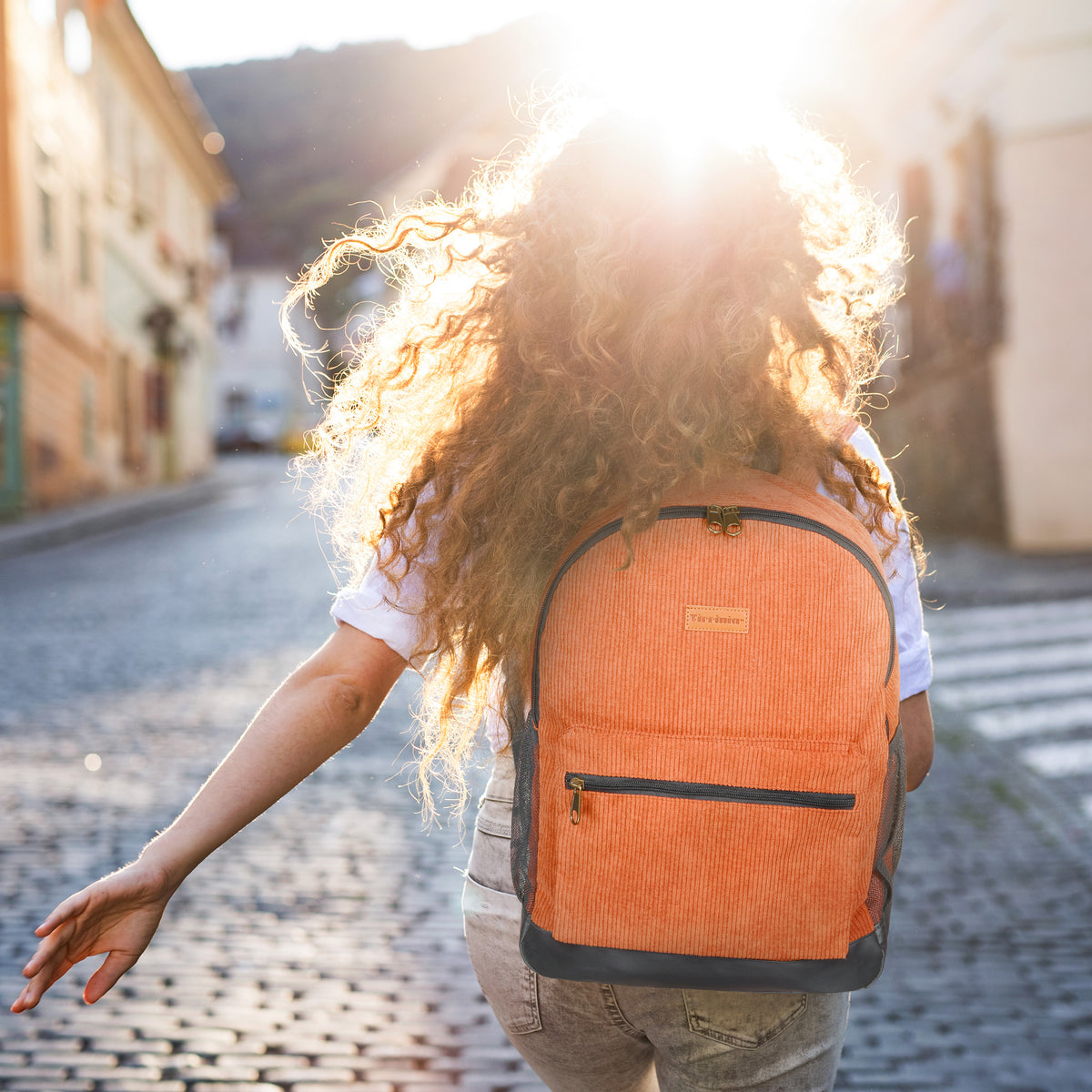 Tirrinia Classic Vintage Orange Corduroy Backpack product image 6