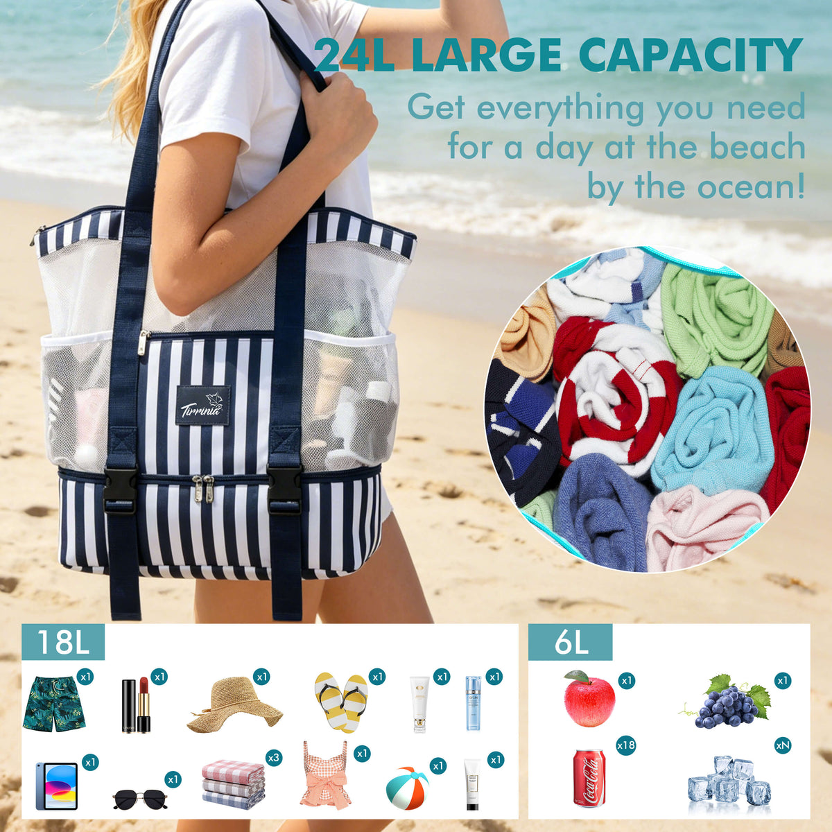 Tirrinia Mesh Beach Tote Cooler Bag