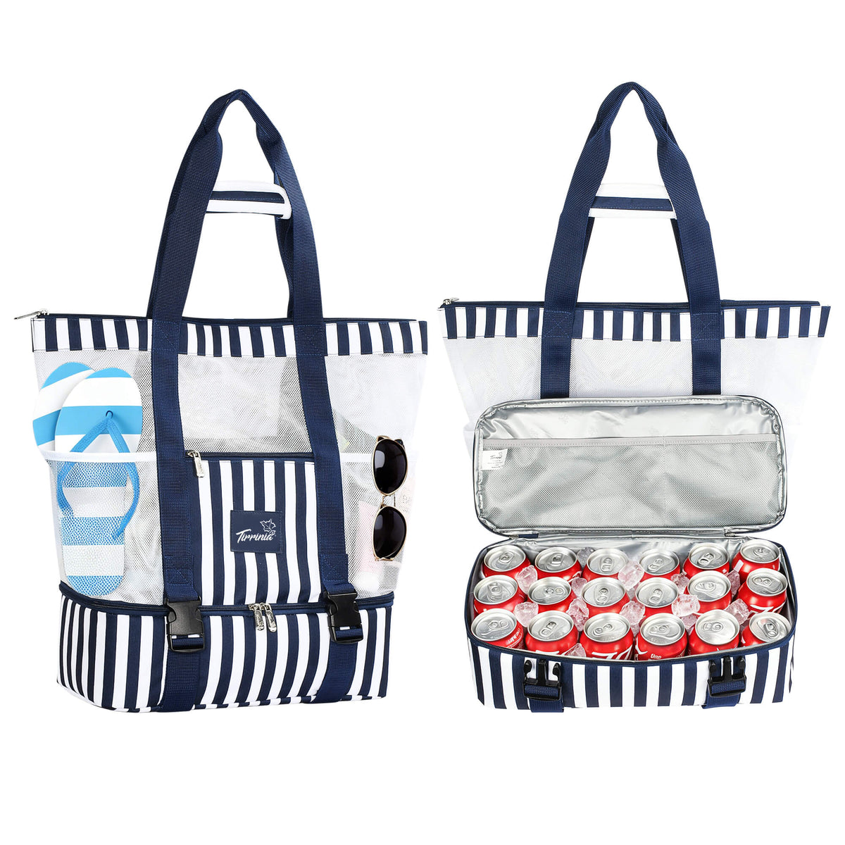 Tirrinia Mesh Beach Bag with Cooler Compartment, Extra Large Totes for Beach  Travel, Functional Fashion Beach Bag for Women