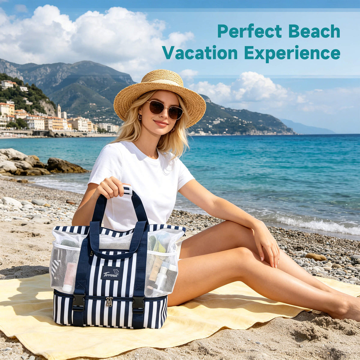 Tirrinia Mesh Beach Bag with Cooler Compartment, Extra Large Totes for Beach  Travel, Functional Fashion Beach Bag for Women