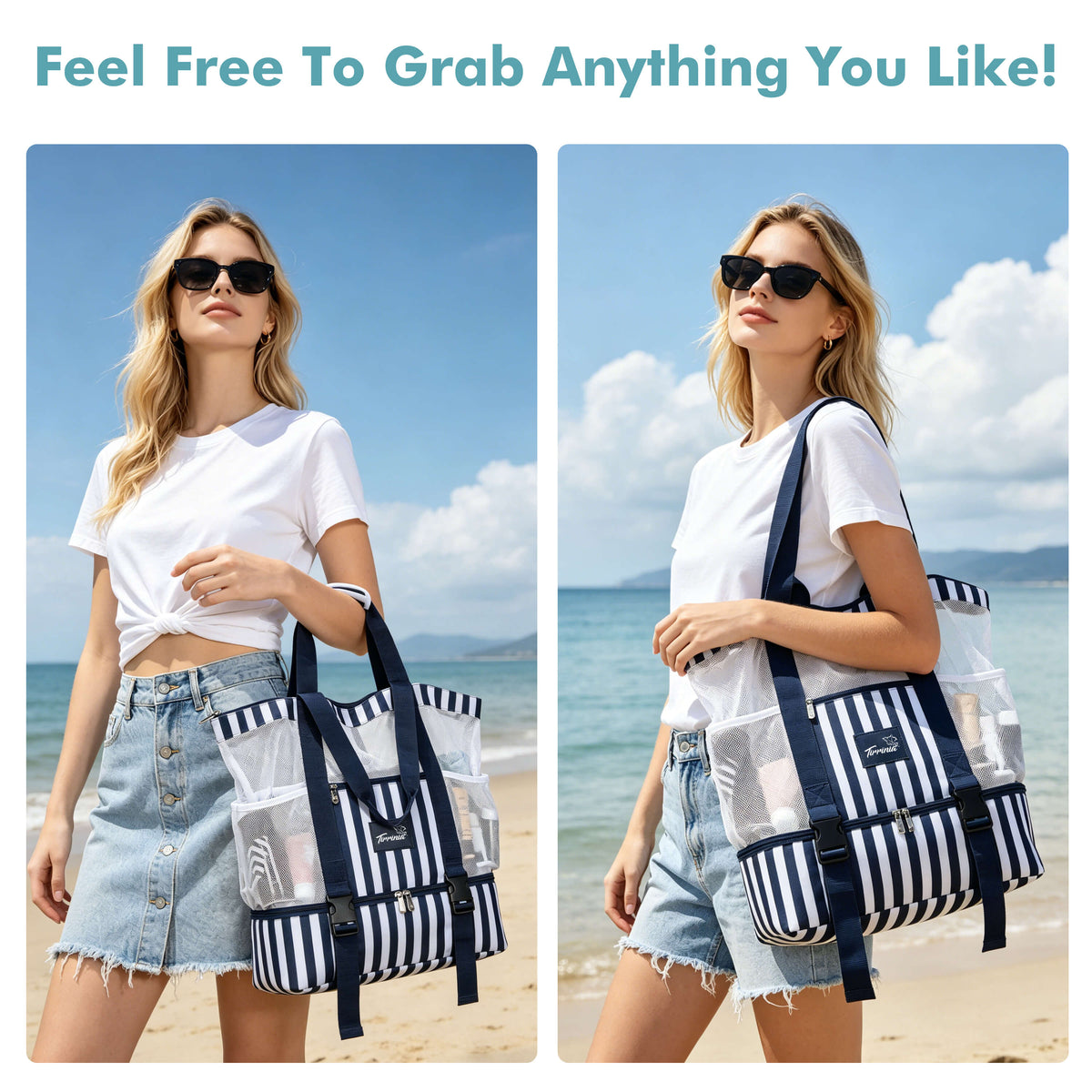 Tirrinia Mesh Beach Bag with Cooler Compartment, Extra Large Totes for Beach  Travel, Functional Fashion Beach Bag for Women
