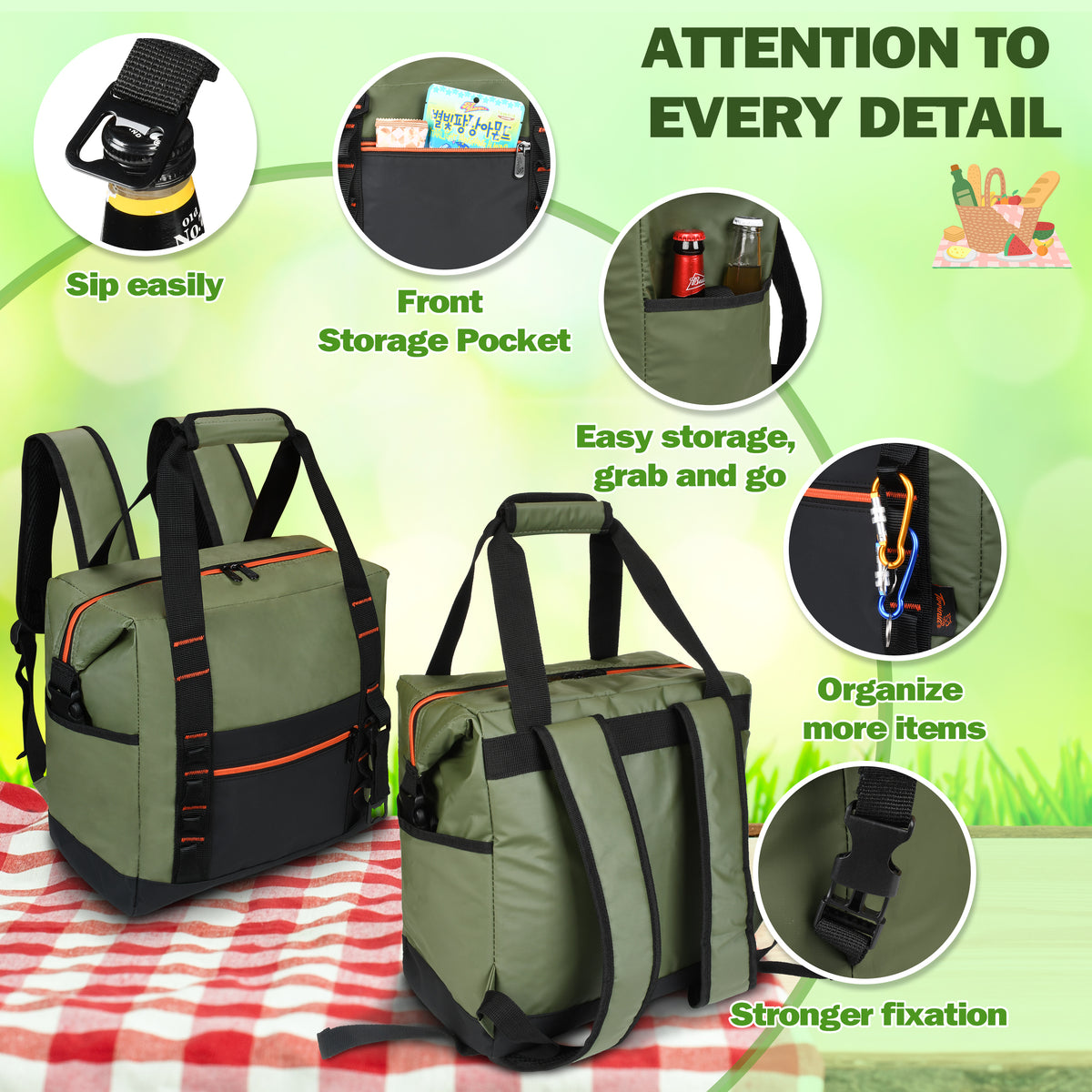 Tirrinia 36 Cans Insulated Soft Cooler Bag close-up detail