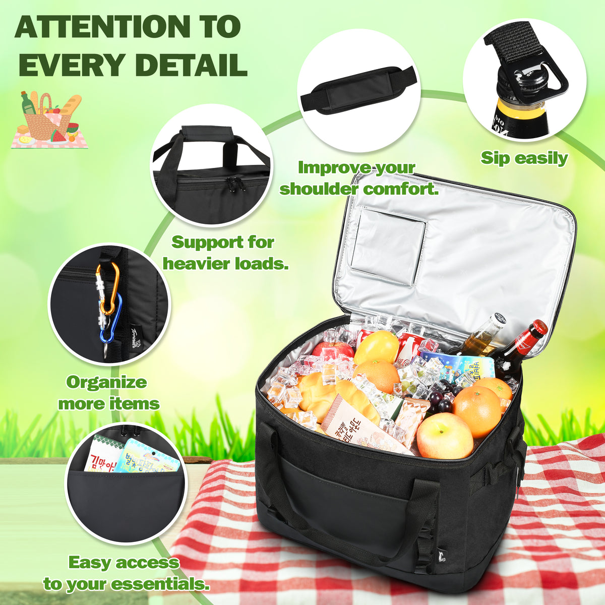Tirrinia 48 Cans Insulated Soft Cooler Bag close-up detail
