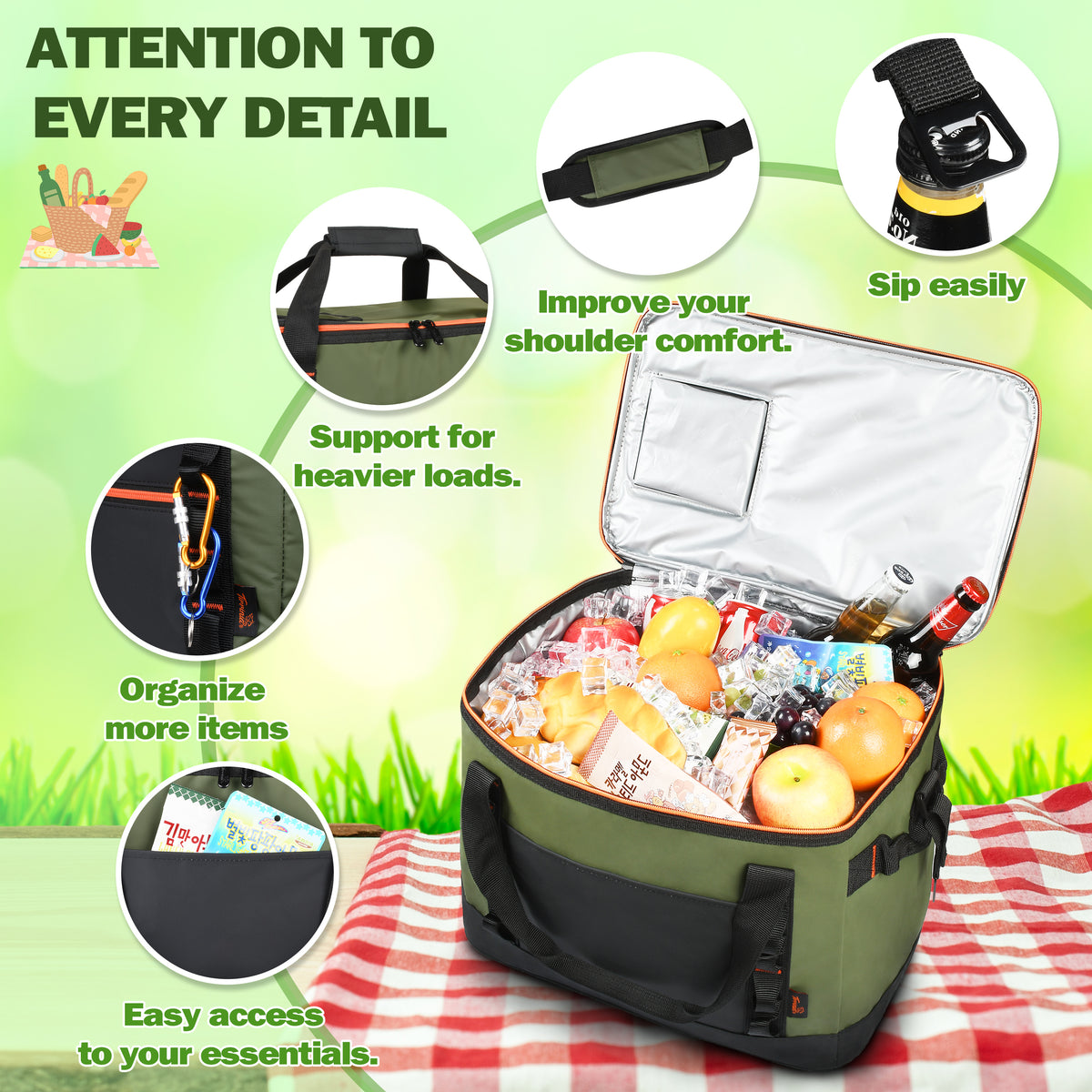 Tirrinia 48 Cans Insulated Soft Cooler Bag close-up detail