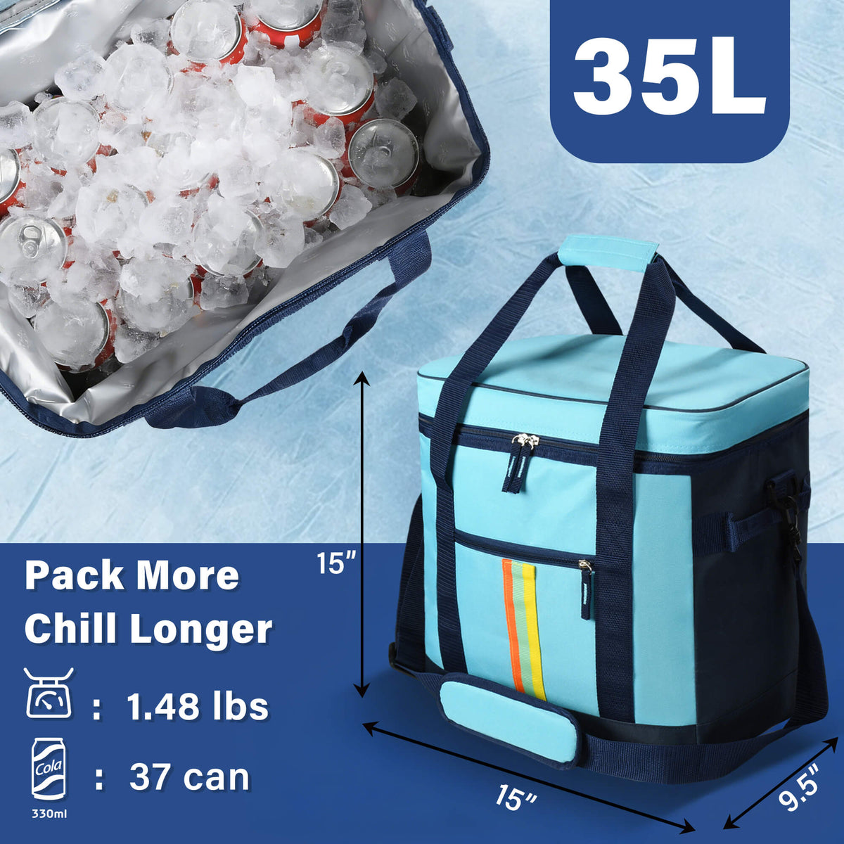 Tirrina Soft Cooler Bag 48 Can, Collapsible Insulated Cooler Leakproof Portable Soft Sided Cooler Bag for Beach Travel Picnic
