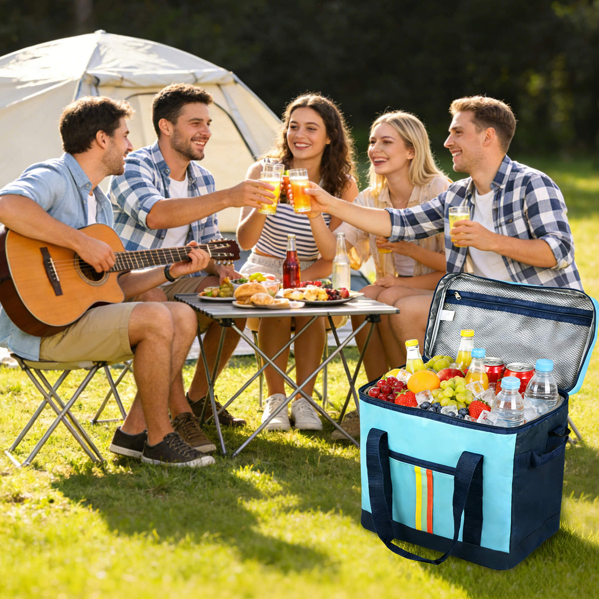 Tirrina Soft Cooler Bag 48 Can, Collapsible Insulated Cooler Leakproof Portable Soft Sided Cooler Bag for Beach Travel Picnic