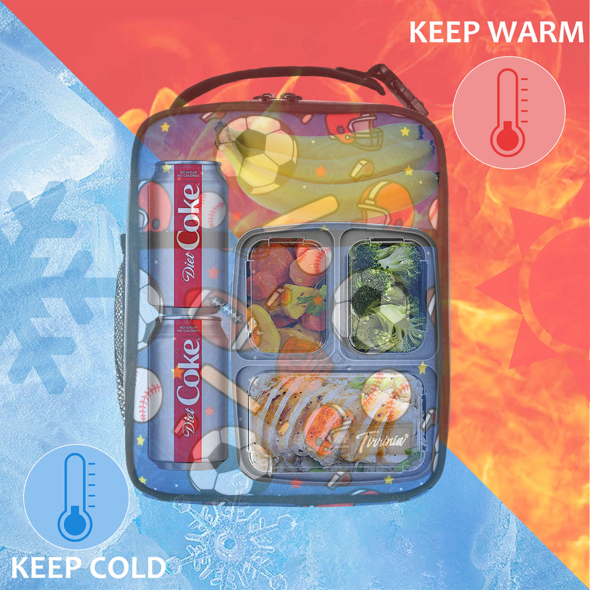 Tirrinia Sports-Themed Insulated Lunch Bag – Compact, Leakproof & Travel-Friendly