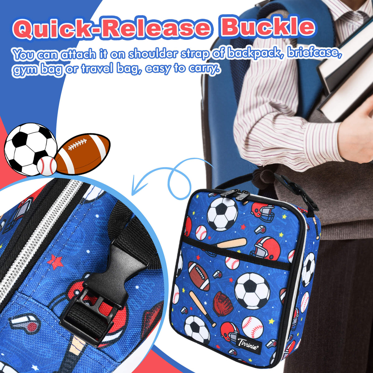 Tirrinia Sports-Themed Insulated Lunch Bag – Compact, Leakproof & Travel-Friendly