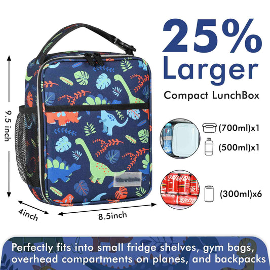 Tirrinia Kid's Blue Dino Lunch Bag front view