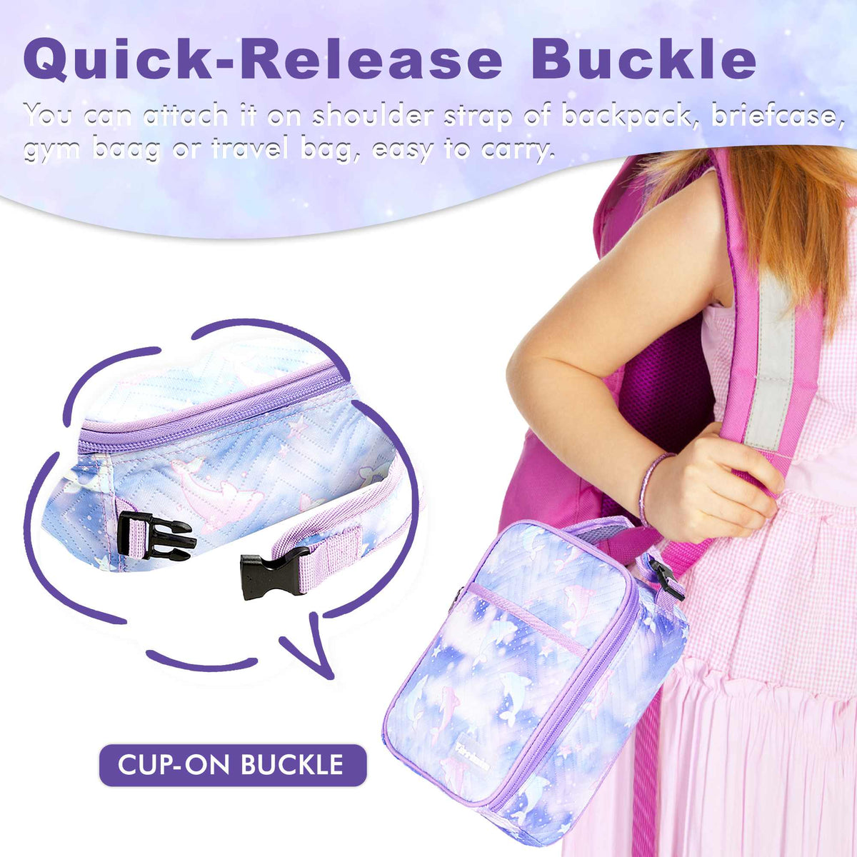 Tirrinia Kids' Purple Dolphin Lunch Bag detail view