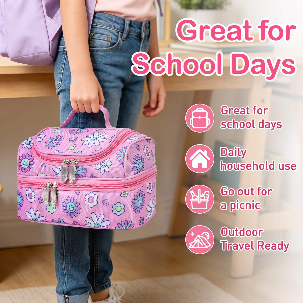 Tirrinia Kids Insulated Lunch Bag – Leak-Proof Double Decker Cooler Tote
