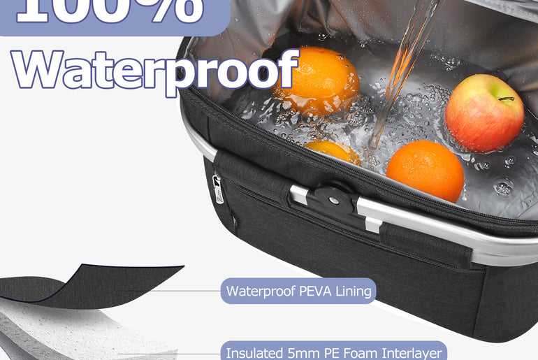 Tirrinia Large Insulated Picnic Basket, 34L Water Resistant & Leakproof Collapsible Portable Cooler Basket Set with Aluminium Handle for Travel,Foldable Grocery Bag, Black
